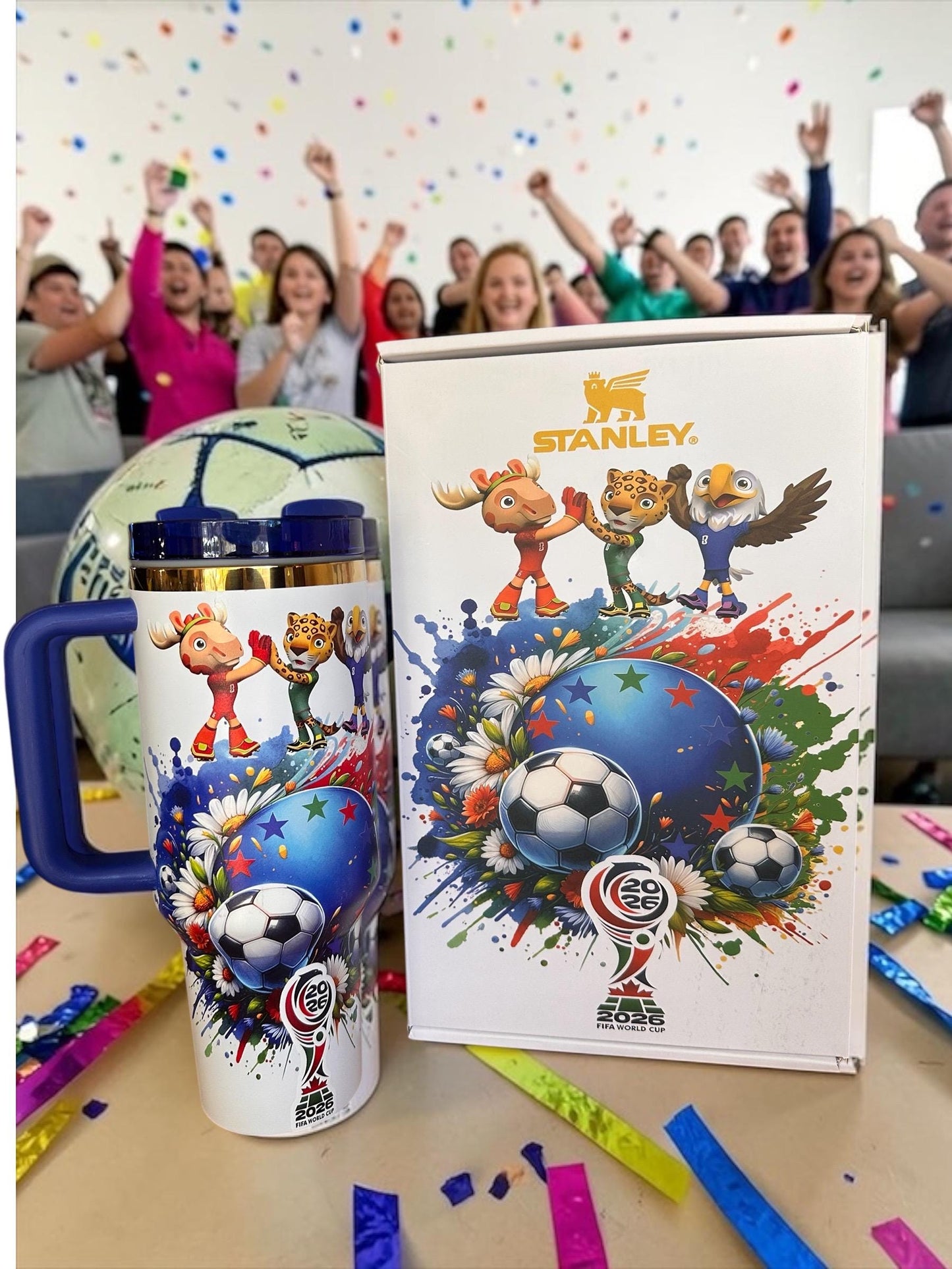 World Cup 2026 Soccer Tumbler 40oz with Handle, Champions Edition Limited Cup, USA Canada Mexico Football Fan Gift