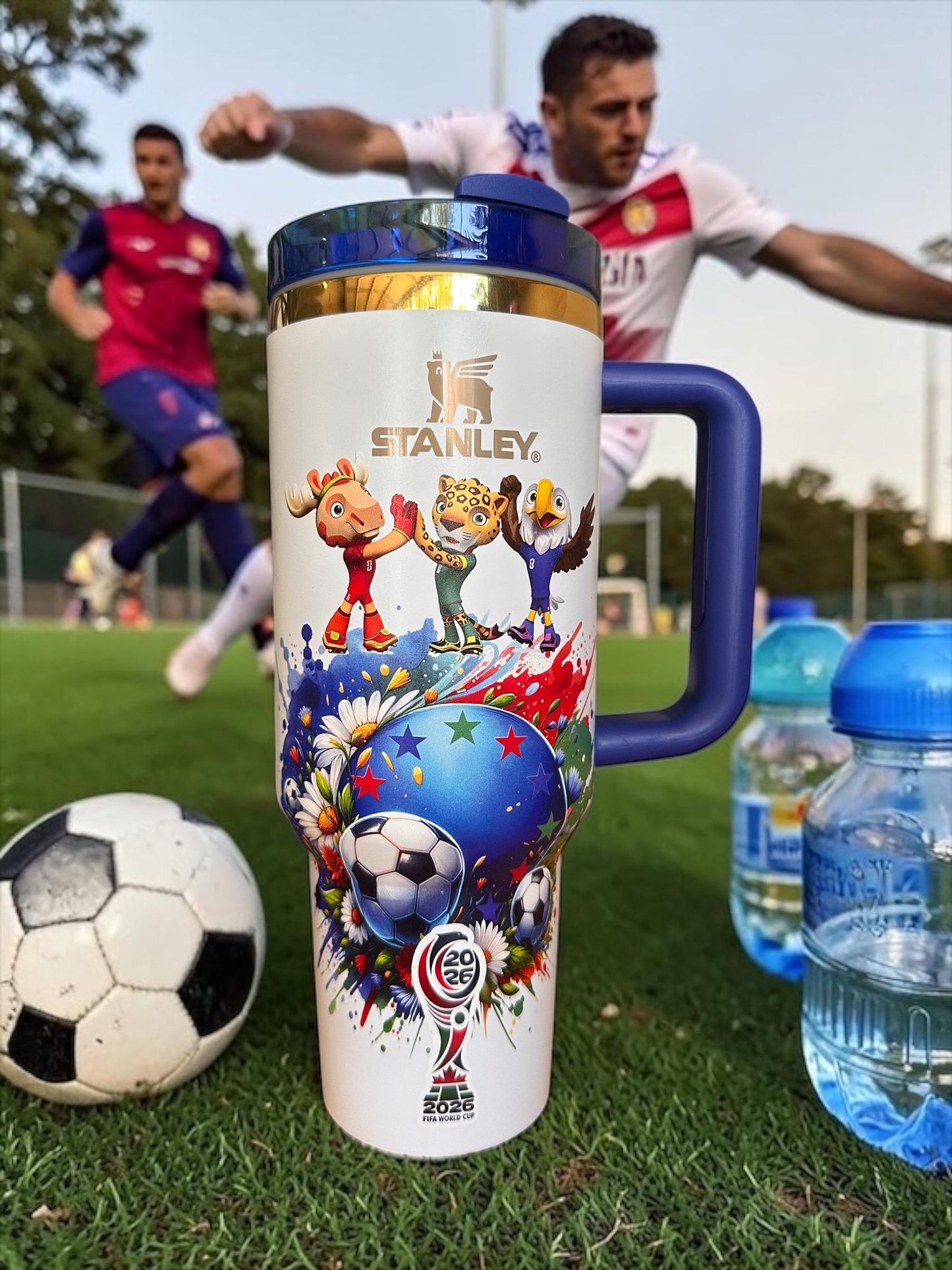 World Cup 2026 Soccer Tumbler 40oz with Handle, Champions Edition Limited Cup, USA Canada Mexico Football Fan Gift