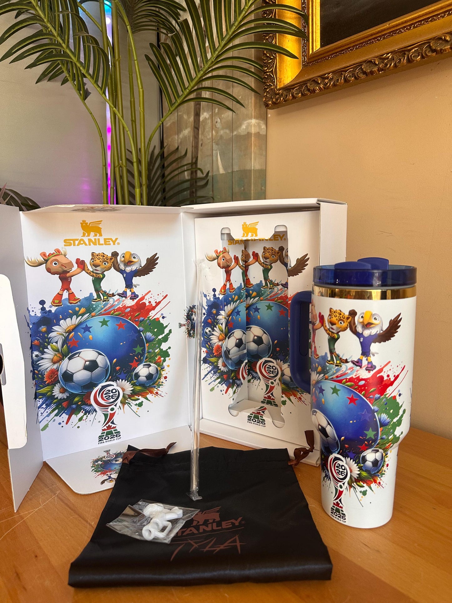World Cup 2026 Soccer Tumbler 40oz with Handle, Champions Edition Limited Cup, USA Canada Mexico Football Fan Gift